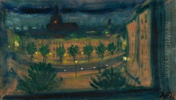 Landwehrkanal Bei Nacht Oil Painting by Werner Heldt