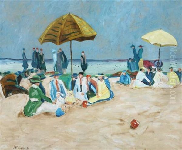 A Day At The Beach Oil Painting by Franciscus Willem Helfferich