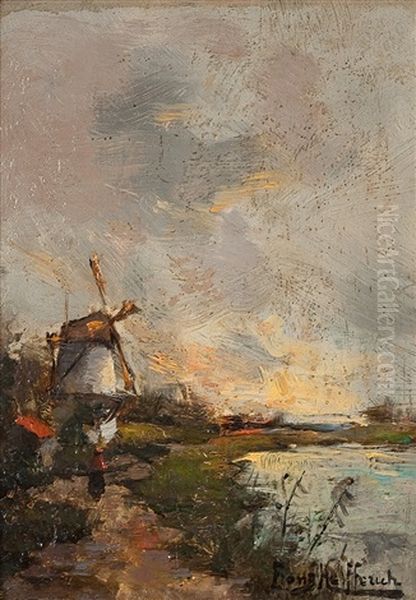 Landschaft Mit Windmuhle Oil Painting by Franciscus Willem Helfferich