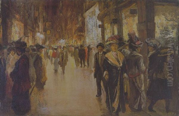 Gezicht Op Een Drukke Winkelstraat In Den Haag Oil Painting by Franciscus Willem Helfferich