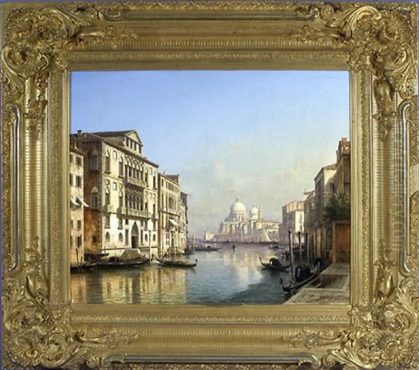 Canale Grande In Venedig - Blick Von Der Ponte Dell Accademia Auf Die Santa Maria Della Salute, Links Der Pallazzo Franchetti Oil Painting by Julius Edward W. Helfft