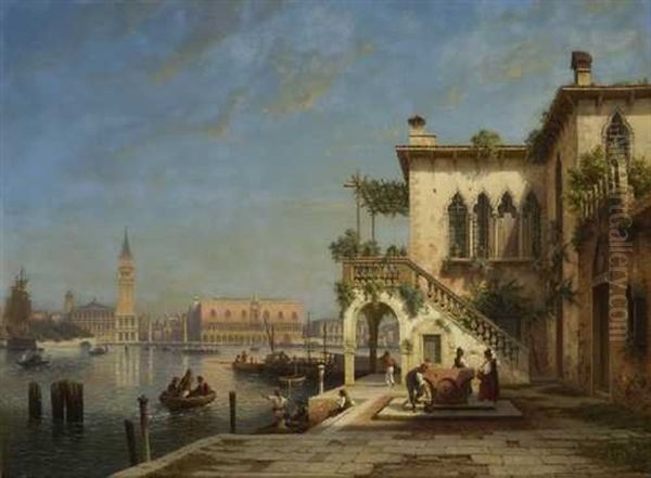 Blick Auf Den Dogenpalast Und Die Piazzetta Oil Painting by Julius Edward W. Helfft