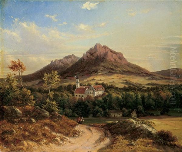 Ansicht Von Schloss Fischbach In Schlesein Oil Painting by Julius Edward W. Helfft