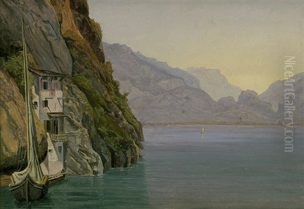 Der Garda-see Mit Blick In Richtung Riva Oil Painting by Julius Edward W. Helfft