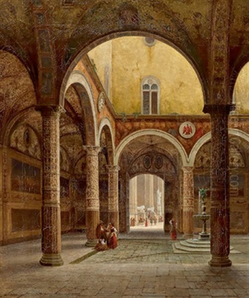 Im Innenhof Des Palazzo Vecchio, Florenz Oil Painting by Julius Edward W. Helfft