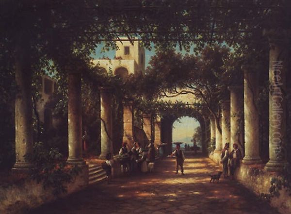 Der Cesarpalast Auf Der Insel Capri Oil Painting by Julius Edward W. Helfft