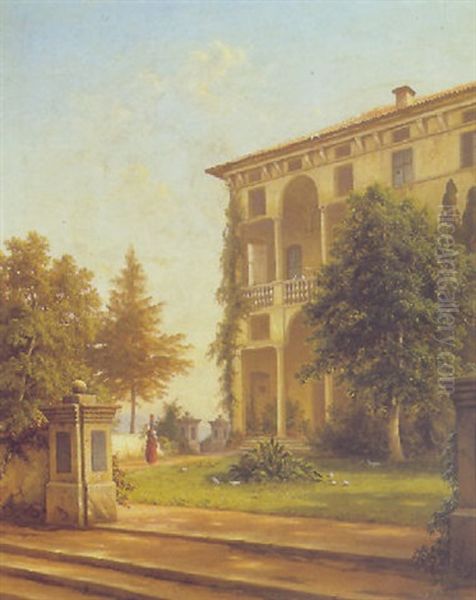 A View Of An Italian Villa Oil Painting by Julius Edward W. Helfft