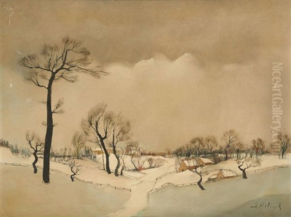 Paysage Hivernal Oil Painting by Gustave Helinck