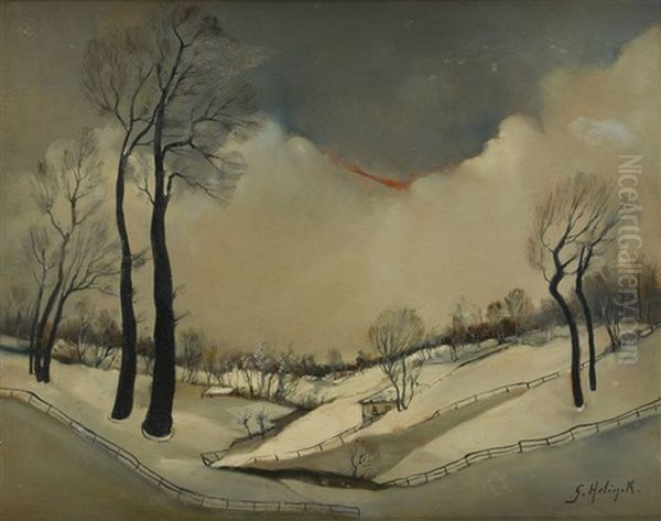 Paysage Hivernal Oil Painting by Gustave Helinck