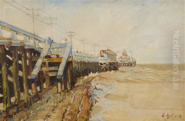 L'estacade D'ostende Oil Painting by Gustave Helinck