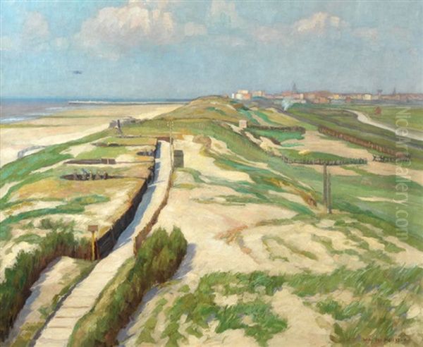 Kustenlandschaft Mit Schutzengraben Und Flieger In Der Normandie Oil Painting by Willy Ter Hell