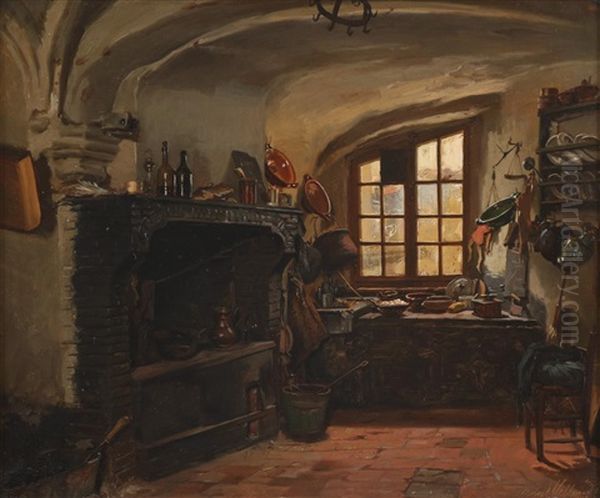 Interior Oil Painting by Henrik August Helland