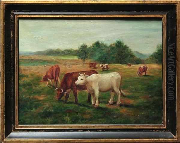 Cows In The Meadow Oil Painting by Edward Mitchell Bannister