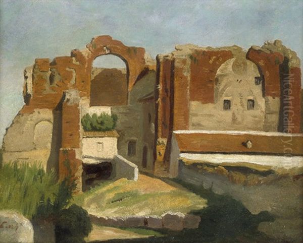 Romische Ruinen Im Abendlicht (thermen Des Caracalla?) Oil Painting by Carl Von Der Hellen