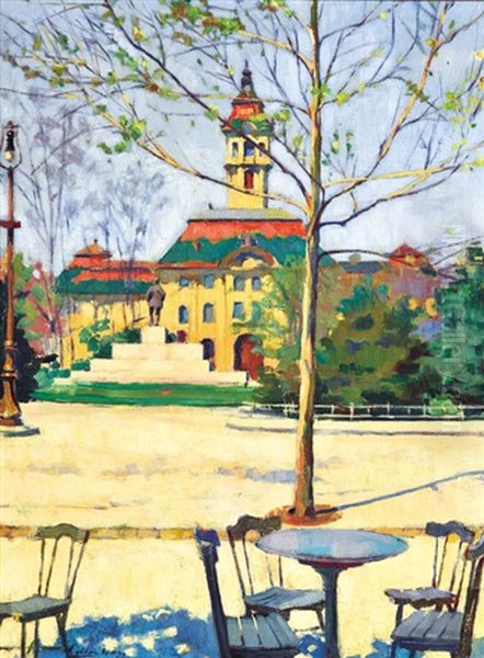 Terrace On The Main Square Oil Painting by Oedon (Edmund) Heller