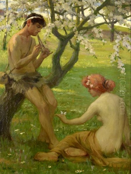 Spring - Couple In Apple Orchard by Oskar Heller