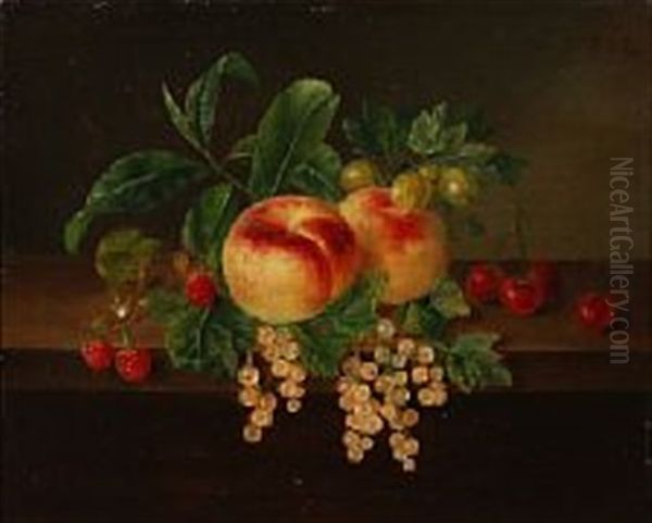 Still Life With Peaches And Currants Oil Painting by Hanne Hellesen