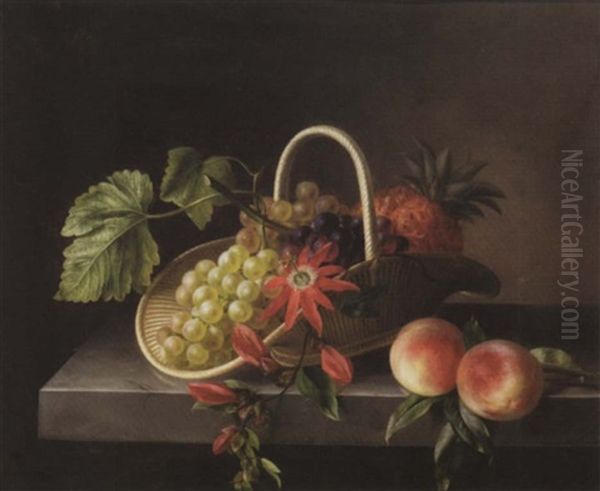 Still Life Of Flowers And Fruit Oil Painting by Hanne Hellesen