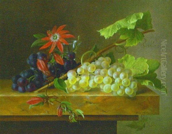 Druvklasar Samt Blomma I Glasvas Oil Painting by Hanne Hellesen