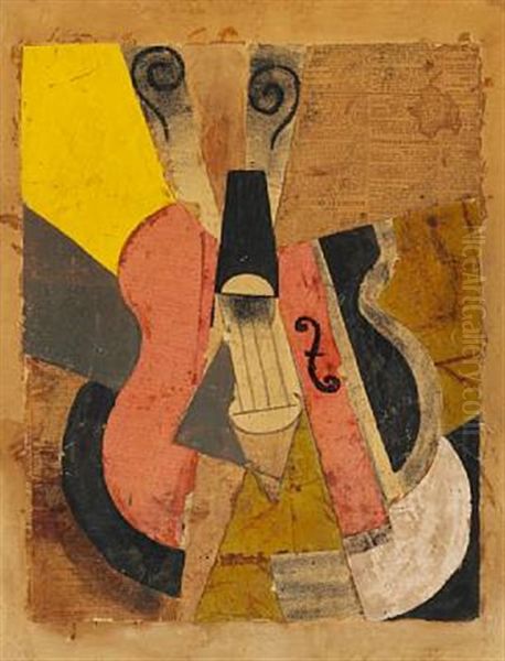 Cubist Composition With A Guitar, Paris Oil Painting by Thorvald Hellesen