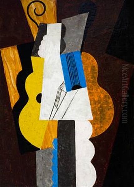 Komposisjon Med Gitar Oil Painting by Thorvald Hellesen