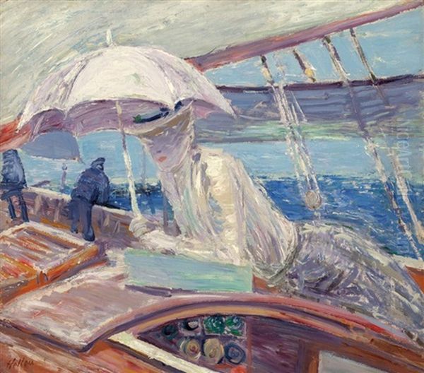 Madame Helleu Aboard The Yacht 'bird Oil Painting by Paul Cesar Helleu