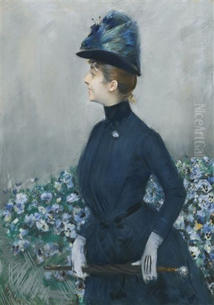 La Femme Aux Fleurs (portrait Of Mathilde See) Oil Painting by Paul Cesar Helleu