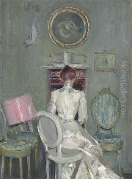 Madame Helleu A Son Bureau Oil Painting by Paul Cesar Helleu