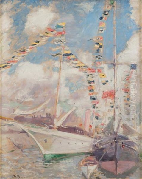 Yacht De L'artiste, Port De Sanville Oil Painting by Paul Cesar Helleu