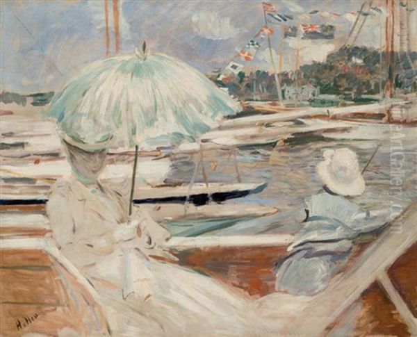 Madame Helleu Et Jean Helleu En Bateau Oil Painting by Paul Cesar Helleu