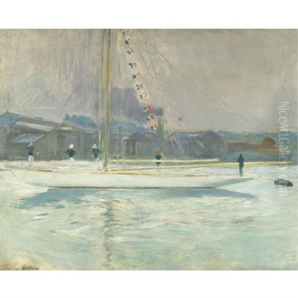 Yacht Pavoise Entrant Au Port Oil Painting by Paul Cesar Helleu