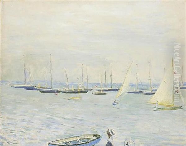 Sailing At Cowes, From The Royal Squadron Yacht Club Oil Painting by Paul Cesar Helleu