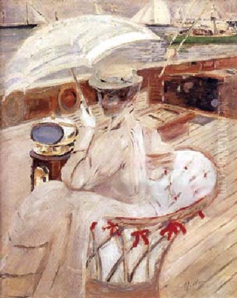 Madame Helleu Sur Son Yacht Oil Painting by Paul Cesar Helleu