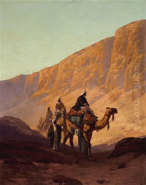 Crossing The Wadi Oil Painting by Rudolf Hellgrewe