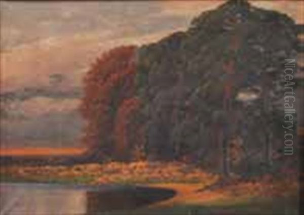 Landschaft Im Sonnenuntergang Oil Painting by Rudolf Hellgrewe