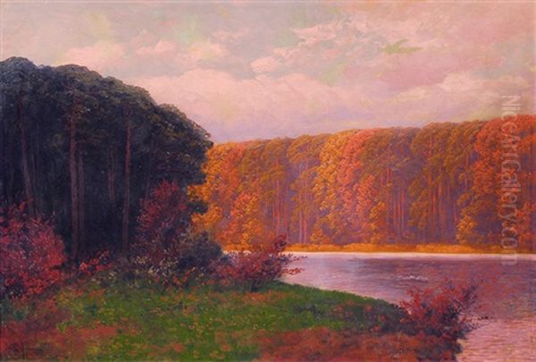 Evening In The Autumn Oil Painting by Rudolf Hellgrewe