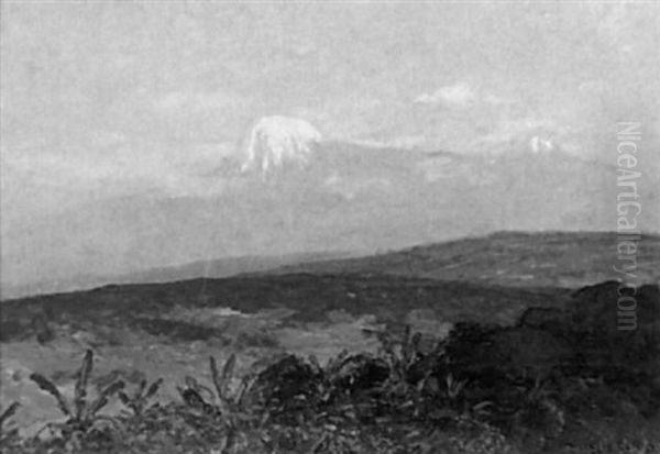 Afrikanische Landschaft Mit Blick Auf Den Mount Kenia Oil Painting by Rudolf Hellgrewe