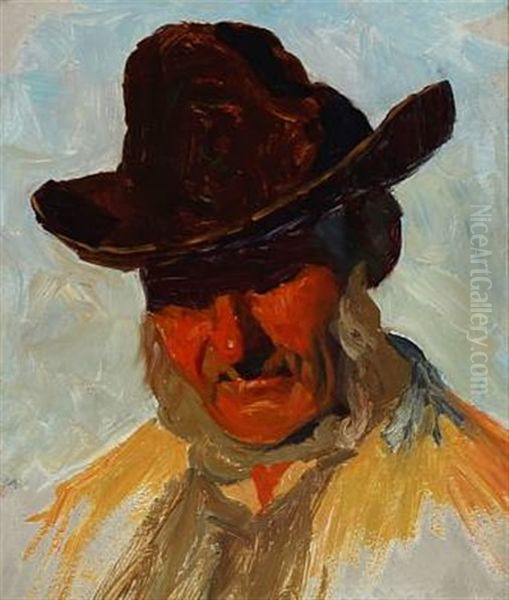 A Fisherman (from Skagen?) Oil Painting by Heinrich Hellhoff