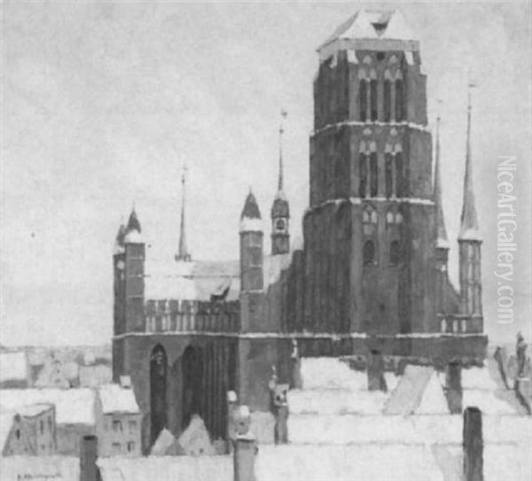 Blick Auf Die Danziger Marienkirche An Einem Sonnigen Wintertag Oil Painting by Berthold Hellingrath