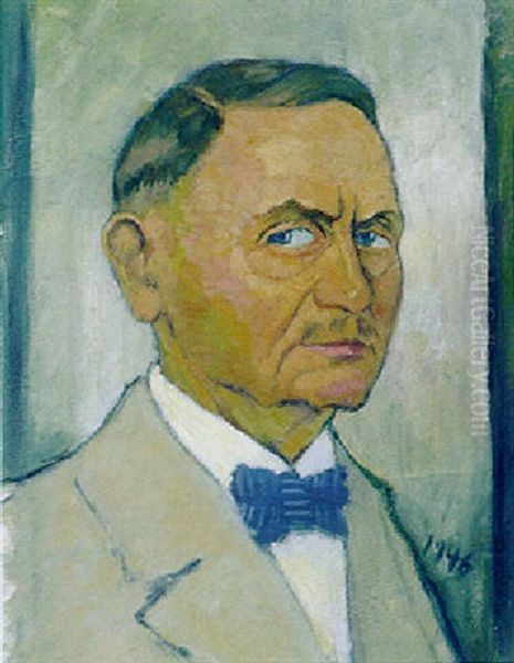 Selbstportrait Mit Fliege Oil Painting by Berthold Hellingrath