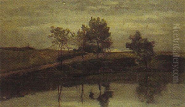 Weg Am See In Weiter Landschaft Oil Painting by Emil Hellrath