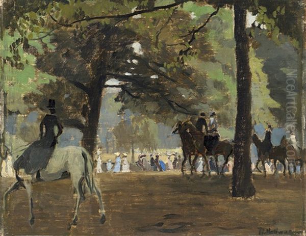 Rotton Row An Der Sudseite Des Hyde Parks, London Oil Painting by Rudolf Hellwag