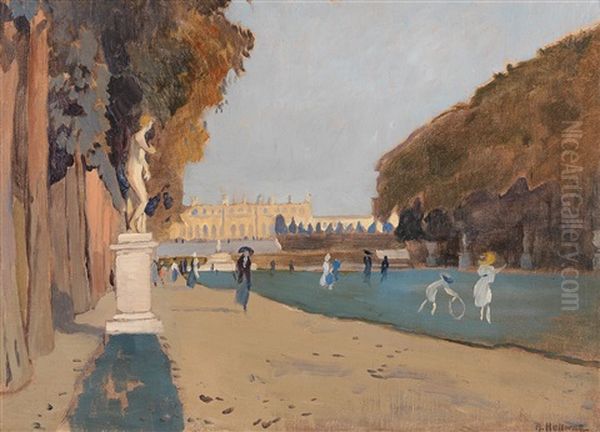 Walking In The Palace Grounds Oil Painting by Rudolf Hellwag