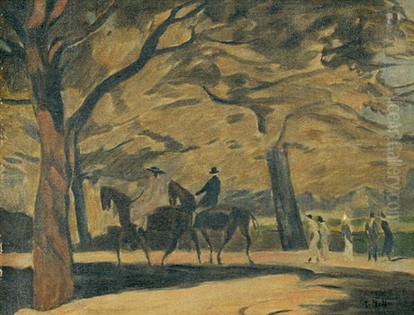 Reiter Im Park Oil Painting by Rudolf Hellwag