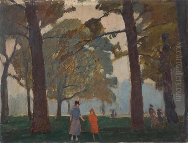 Herbstabend Im Park Oil Painting by Rudolf Hellwag