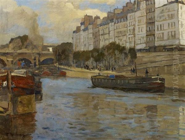 Am Ufer Der Seine In Paris Oil Painting by Rudolf Hellwag