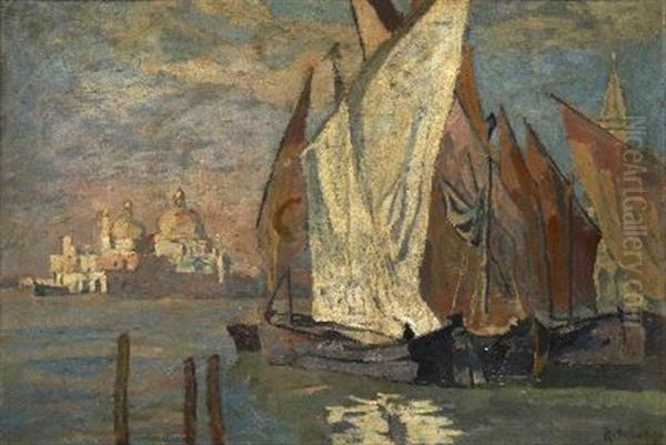 Segelboote In Der Lagune Oil Painting by Rudolf Hellwag