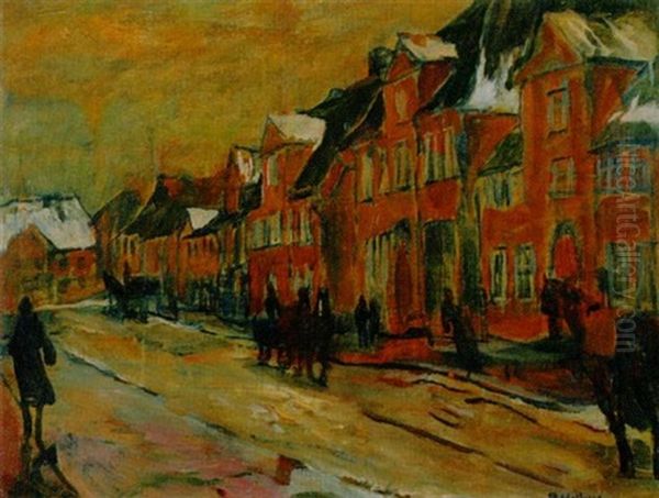 Winterliches Strasenmotiv (in Innsbruck) Oil Painting by Rudolf Hellwag