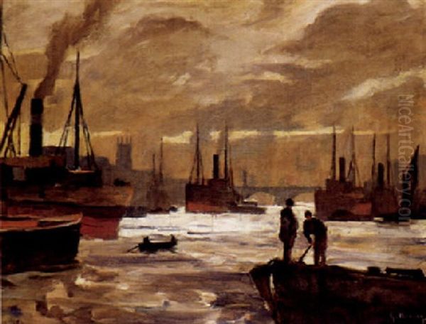 Dammerung Im Londoner Hafen Oil Painting by Rudolf Hellwag