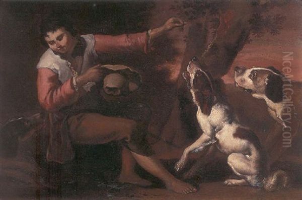 A Youth With His Dogs In A Clearing Oil Painting by Dirk Helmbreker